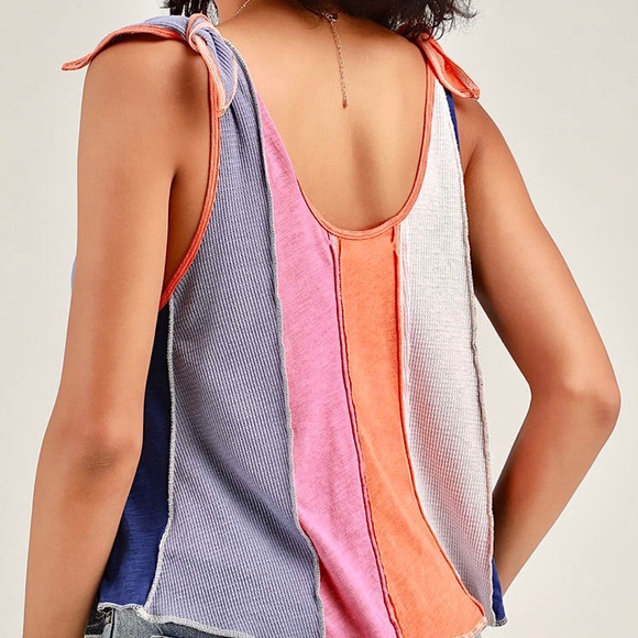 🌺🎉HP🎉🌺 NWT Free People Carousel Stripe Tie Shoulder Top - Picture 3 of 12